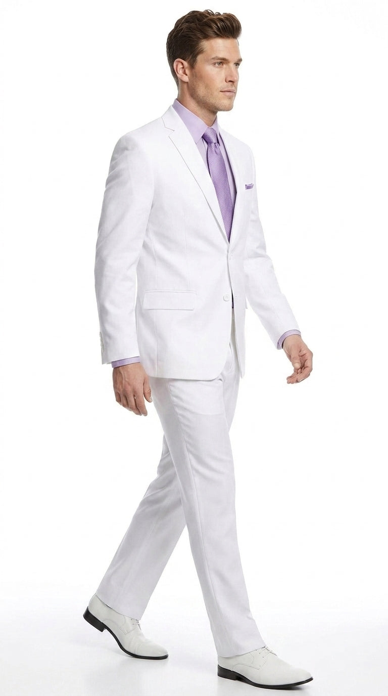 Men’s White Two-Button Poplin Suit – Modern Wedding, Prom and Formal Suit