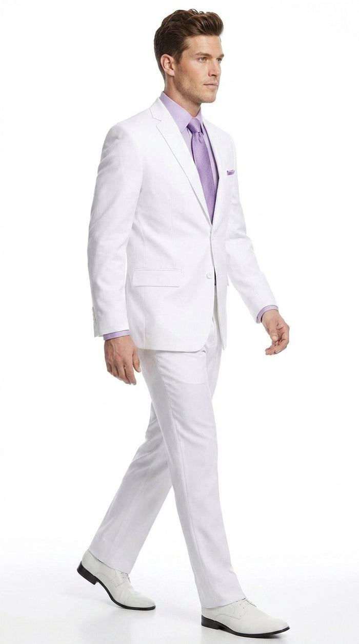 Men’s White Two-Button Poplin Suit – Modern Wedding, Prom and Formal Suit