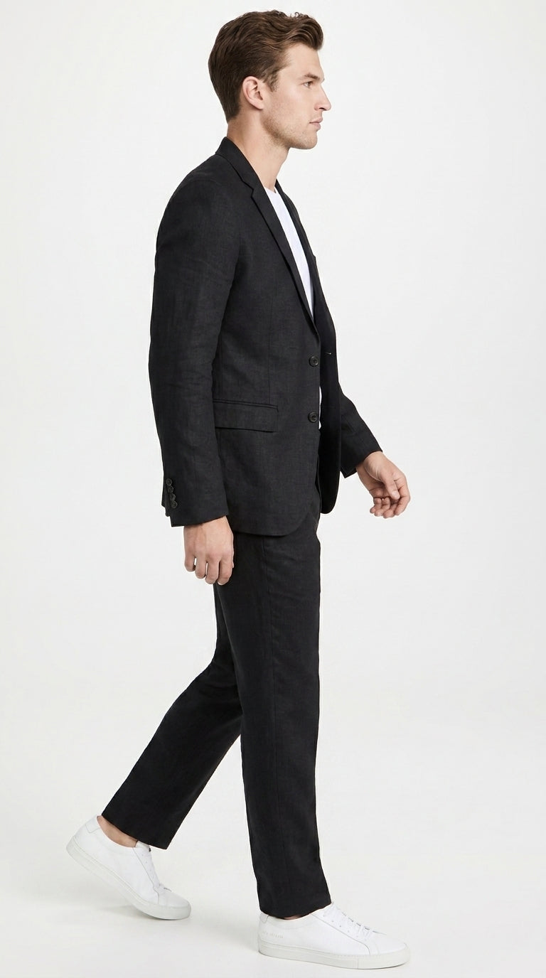 Men’s Black 2-Piece Linen Suit – Lightweight Wedding, Beach and Summer Formal Suit