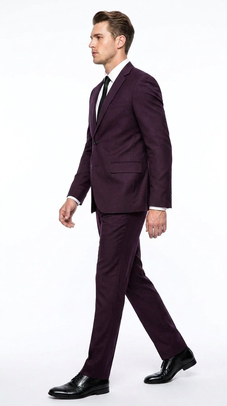 Men’s Eggplant Purple 100% Wool 2-Piece Suit – Business, Wedding and Formal Suit