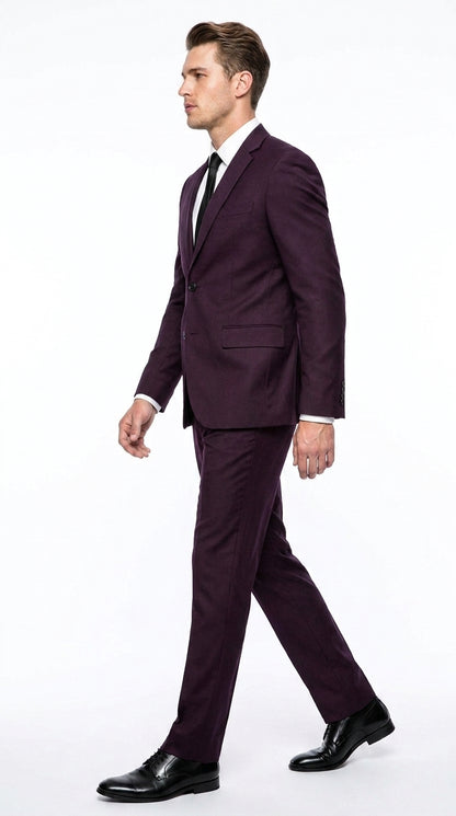 Men’s Eggplant Purple 100% Wool 2-Piece Suit – Business, Wedding and Formal Suit