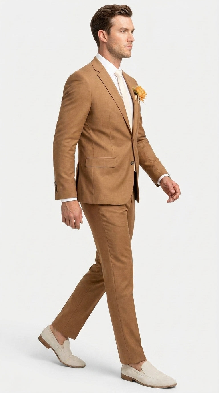 Men’s Rust Brown 2-Piece Wedding Suit – Modern Groom Suit for Fall, Outdoor and Formal Events