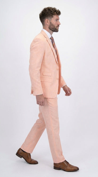 Statement Men's Peach 3 Piece Suit – Light Orange Blush Modern Fit Wedding & Summer Suit with Ticket Pocket