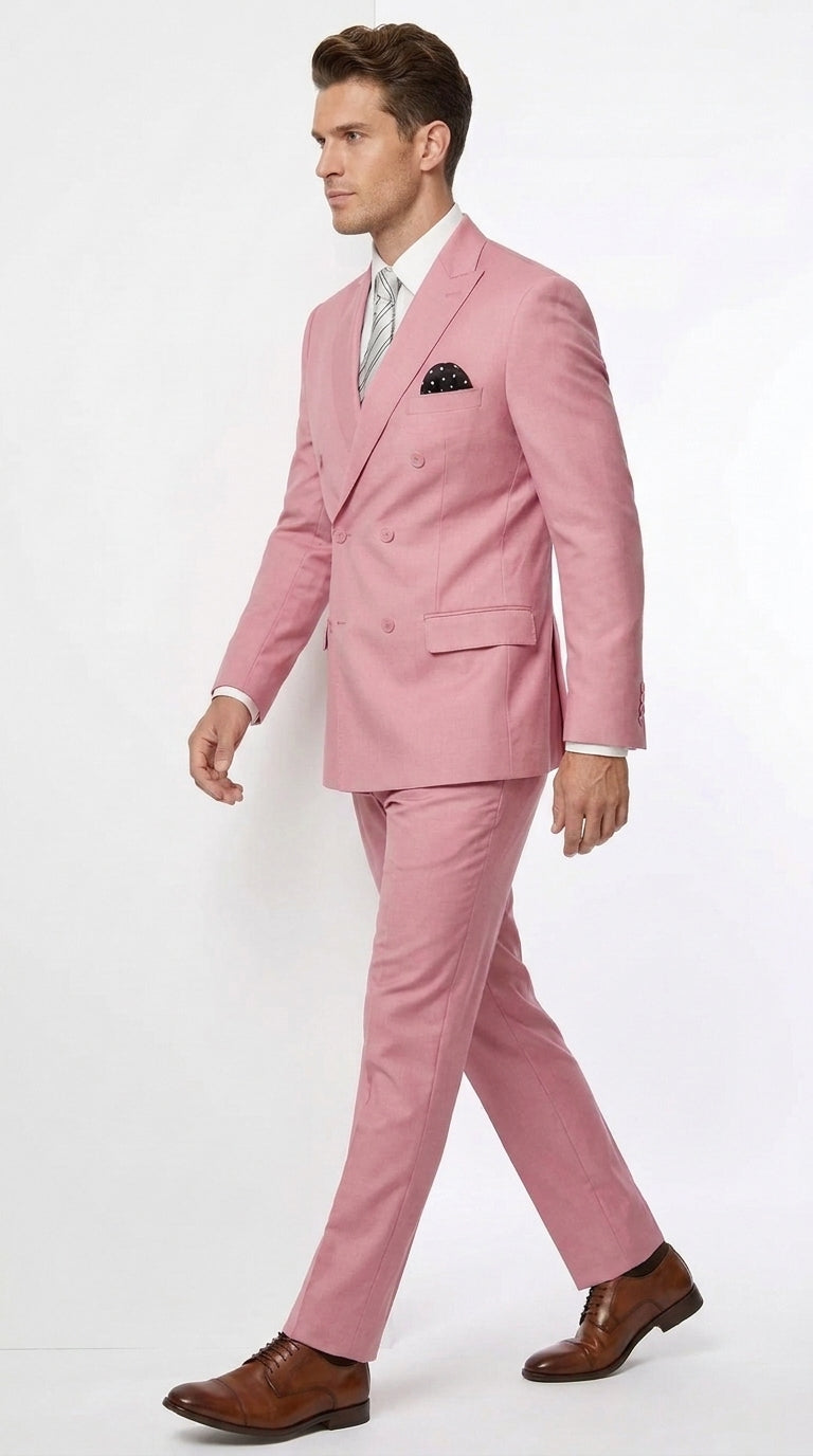 Men's Blush Pink Double Breasted Easter Suit – Modern Fit Lightweight 2-Piece Spring & Summer Wedding Suit
