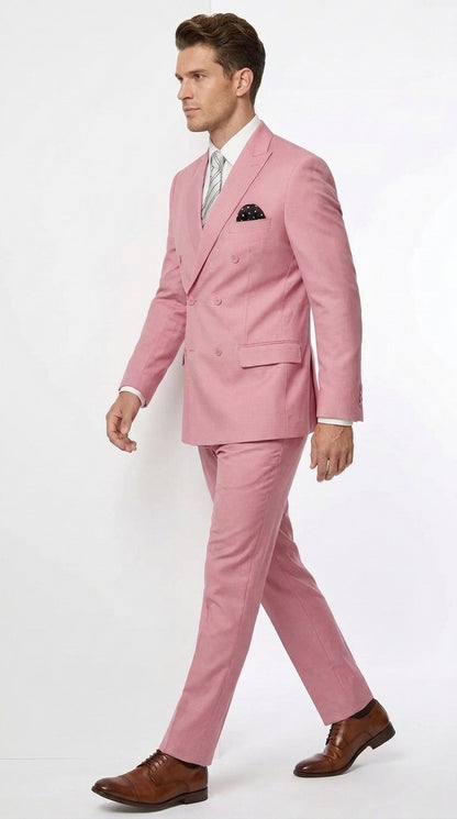 Men's Blush Pink Double Breasted Easter Suit – Modern Fit Lightweight 2-Piece Spring & Summer Wedding Suit