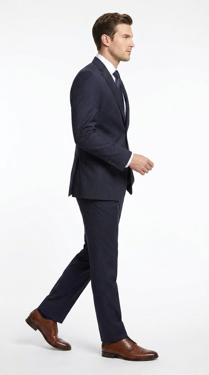 Tiglio Novello Men’s Navy Italian Wool Suit, Super 150s Modern Fit Formal Dress Suit