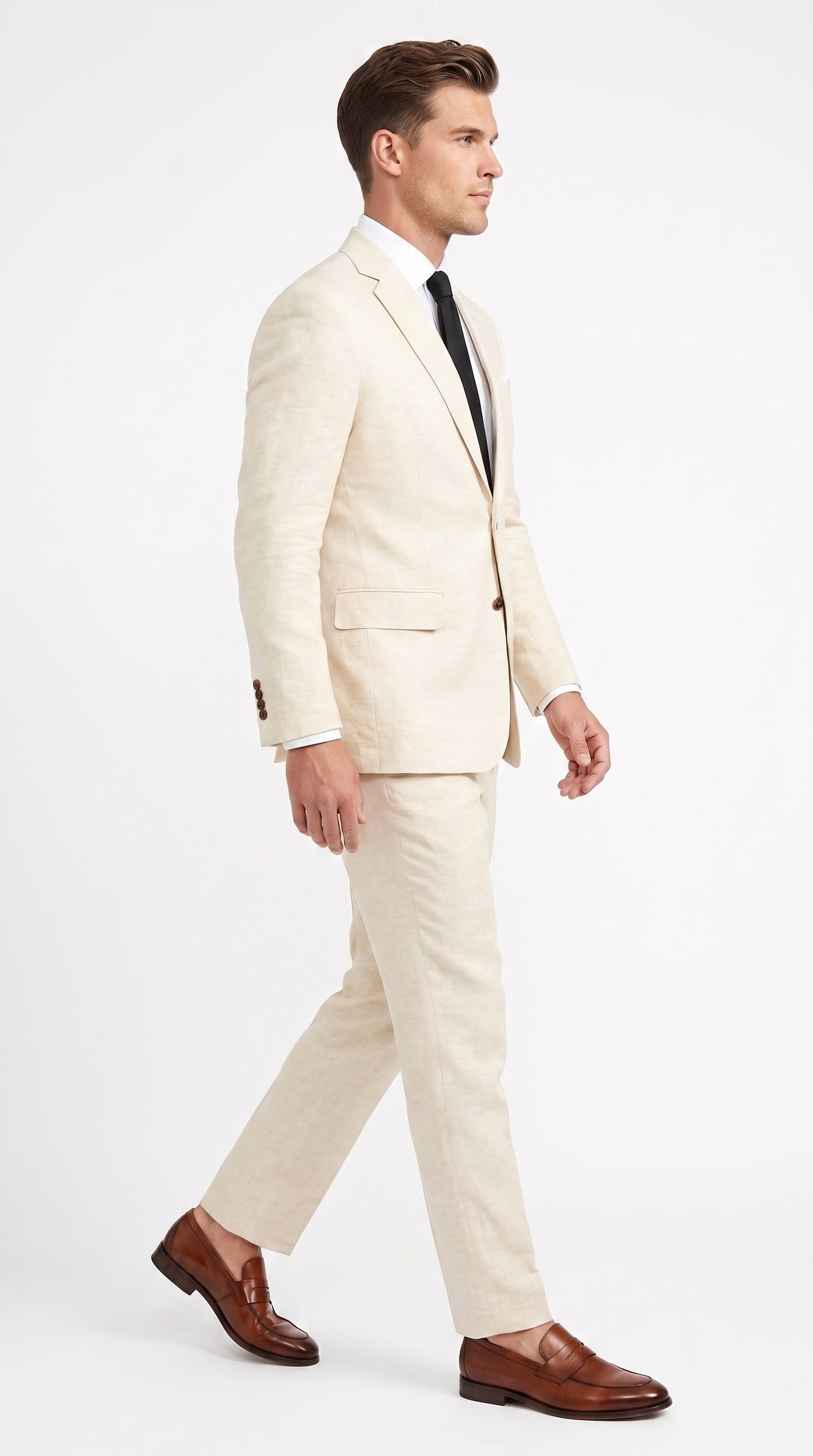Men’s Beige Linen Suit – 2 Piece Summer Beach Wedding Suit for Men