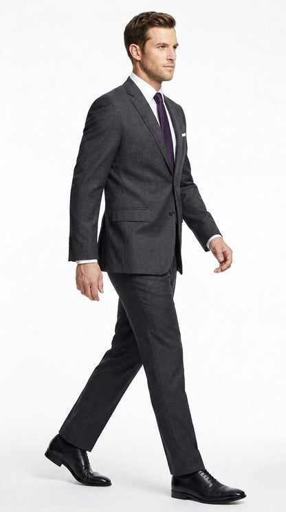 Men’s Charcoal Grey Don Draper Inspired Suit, Solid Formal Wedding Business Dress Suit