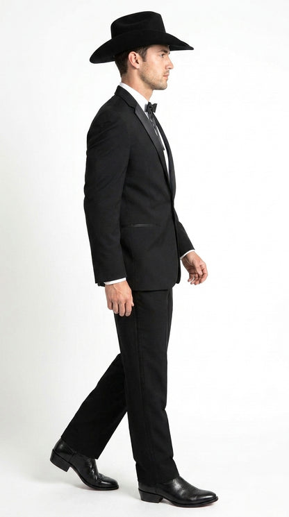 Men's Black Western Cowboy Wedding Tuxedo – One Button Formal Ranch Wedding Suit