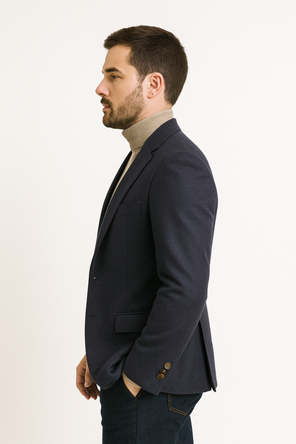 Mens Two Button Navy Cashmere Jacket with Notch Lapel