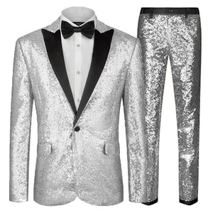 Sequin Suit - Silver Grey Shiny Suit Perfect for Stage or Prom Fancy Pattern Glitter Fabric
