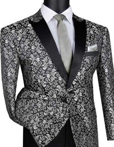 Mens Paisley Embroidered Regular Fit Silver Grey Sport Coat - Men's Tuxedo USA