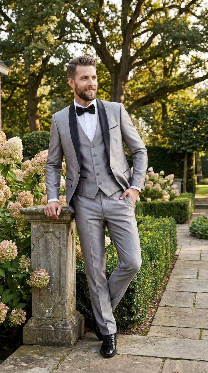  Silver Shiny Tuxedo 3 Piece Suit