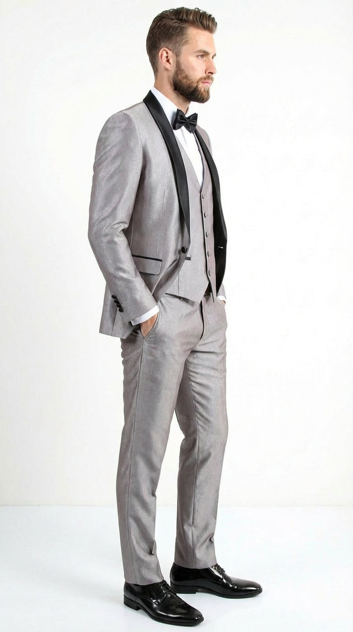  Silver Shiny Tuxedo 3 Piece Suit