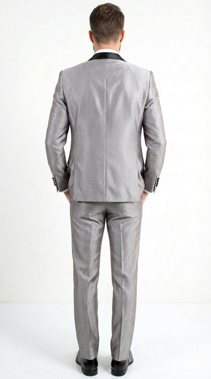  Silver Shiny Tuxedo 3 Piece Suit