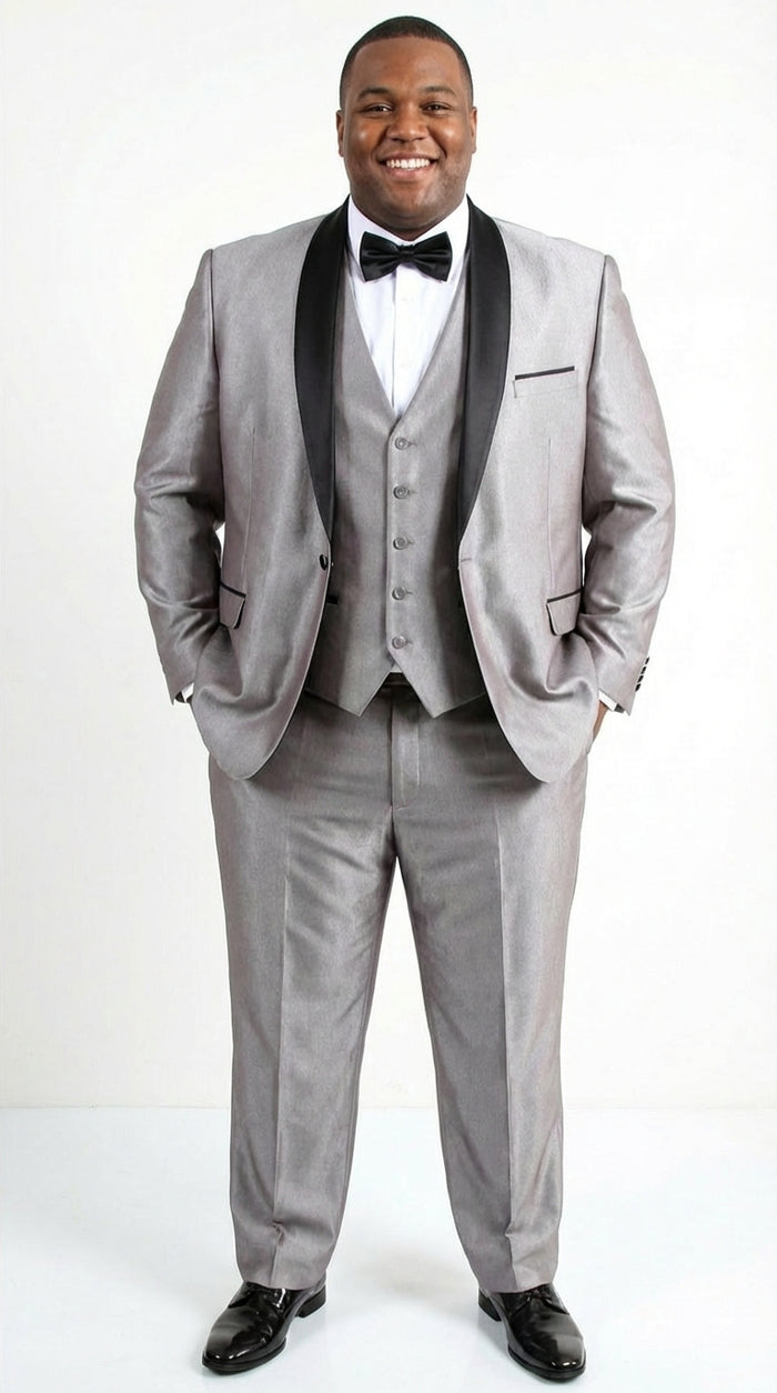  Silver Shiny Tuxedo 3 Piece Suit