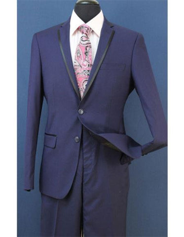 Western Suit - Cowboy Tuxedo With Trim Collar - Slim Fitted Jacket And Pants - Midnight Blue Tuxedo