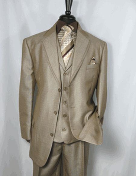 Men's Tan 3 Button Sharkskin Cheap Priced Business Suits Clearance Sale