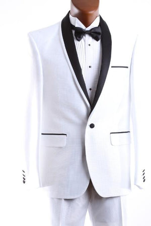 Men'S 1 Button All White Suit For Men 3 Pcs Vested Slim Fit Fashion Tuxedo For Men