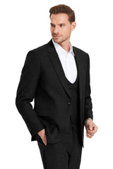 Men's One Button Double Breasted Vest Slim Fit Sharkskin Wedding Suit In Black - Men's Tuxedo USA