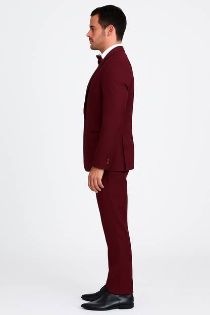 Extra Slim Fit Suit Mens Slim Fit Suit - Fitted Suit - Skinny Suit Burgundy Tapered Fitted European Cut Suit