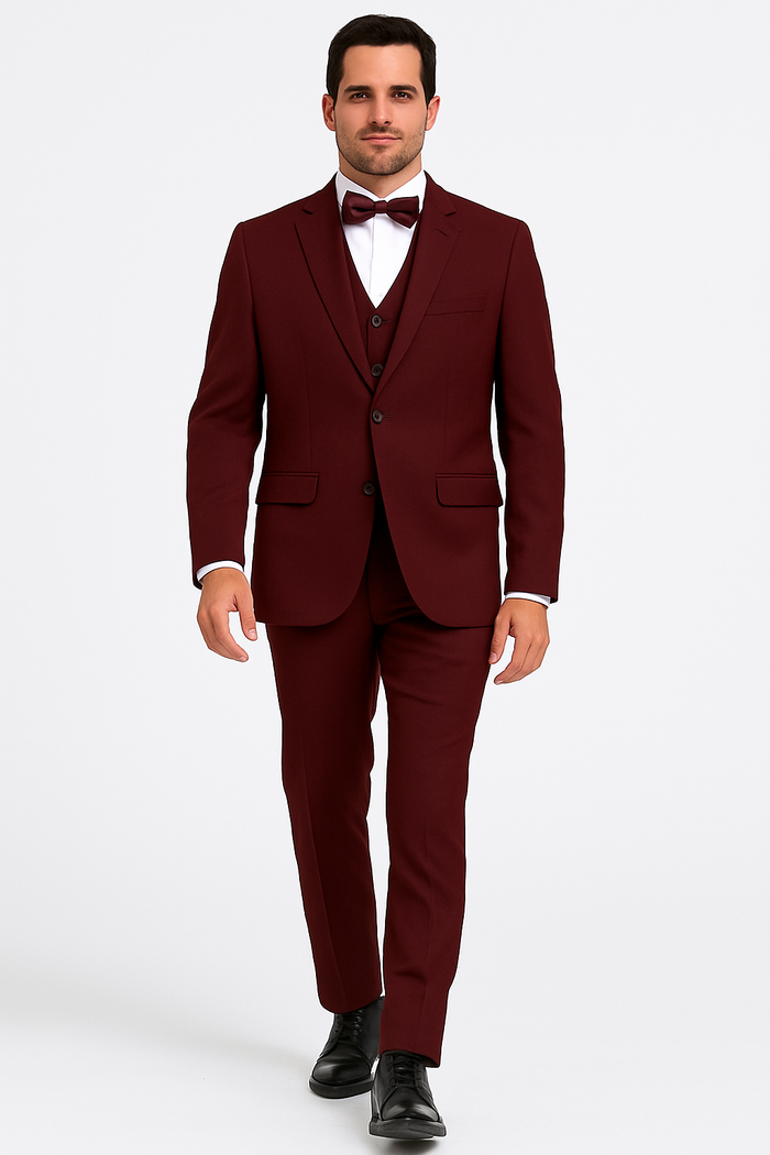 Extra Slim Fit Suit Mens Slim Fit Suit - Fitted Suit - Skinny Suit Burgundy Tapered Fitted European Cut Suit