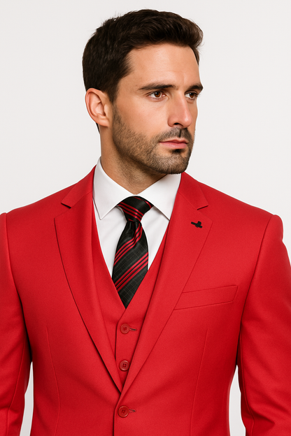 Extra Slim Fit Suit Mens Slim Fit Suit - Fitted Suit - Skinny Suit Red Tapered Fitted European Cut Suit