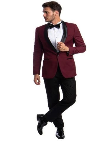 Mens Burgundy Prom Tuxedo - Maroon Wedding Dinner Skinny Fit Suit