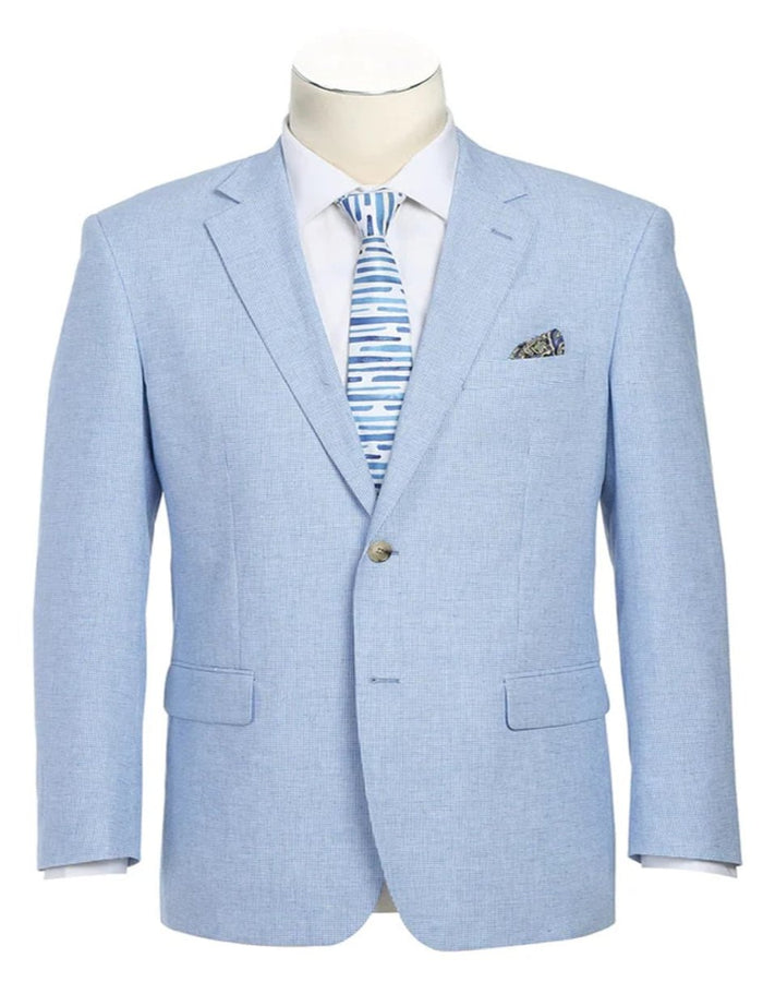 Mens Classic Two Button Linen & Cotton Summer Sport Coat Sky Blue Blazer - Men's Tuxedo USA