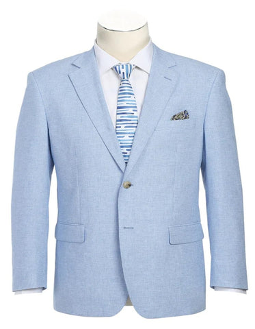 Mens Classic Two Button Linen & Cotton Summer Sport Coat Sky Blue Blazer