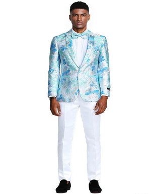 Blue Wedding Tuxedo - Men's Slim Fit Paisley Prom Sky Blue and Silver Tuxedo