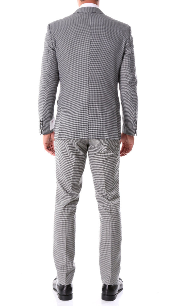 Mens Slim Fit Houndstooth Peak Lapel 2pc Suits