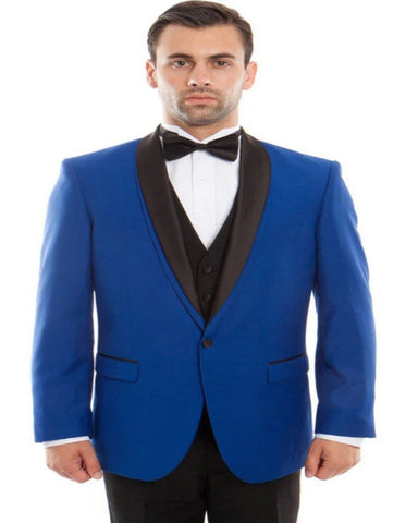 Blue Prom Suit - Blue Homecoming Outfits For Guys Vest Tuxedo in Blue with Black Velvet Lapel