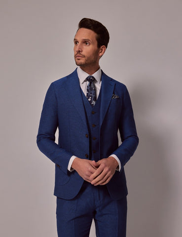 Mens Linen Suit For Beach Wedding - Summer  Suit in Royal Blue Slim Fit - Men's Tuxedo USA