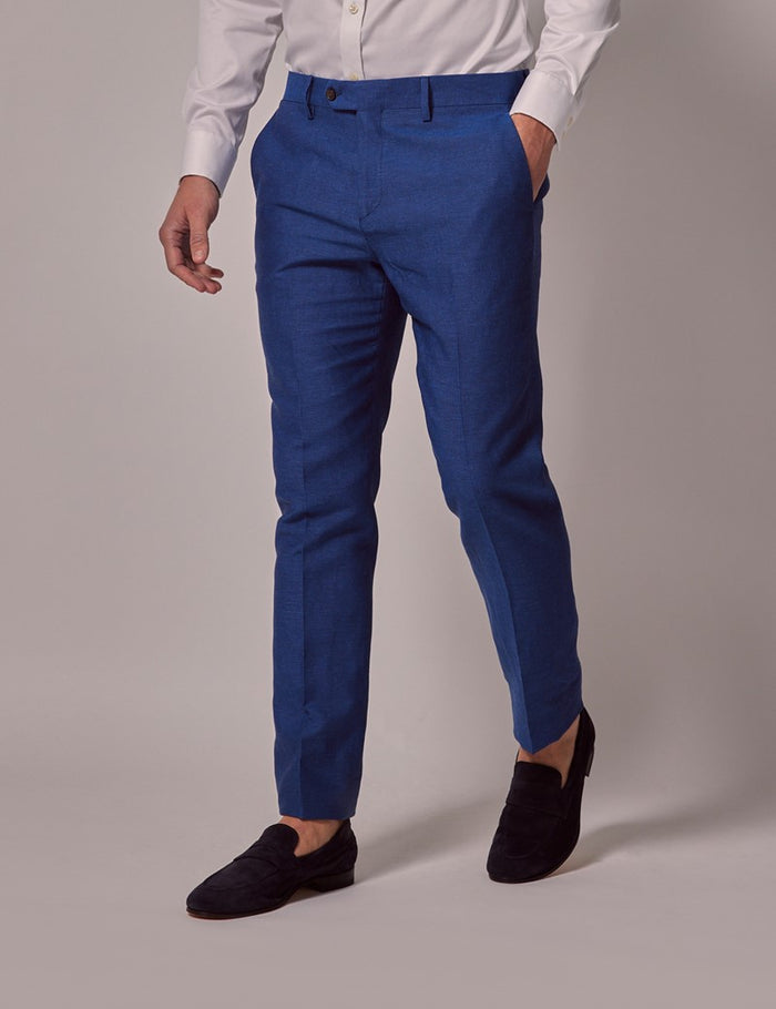Mens Linen Suit For Beach Wedding - Summer  Suit in Royal Blue Slim Fit - Men's Tuxedo USA