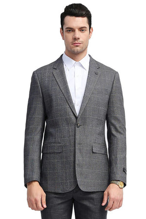 Saco vaquero - Western Sport Coat - Western Blazer - Men's Slim Fit Two Button Windowpane Plaid Sport Coat In Charcoal Grey