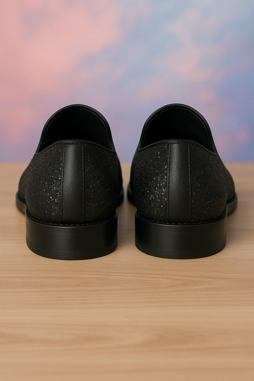 Men's Black Glitter Loafers with Spike Studded Toe  Designer Slip-On Dress Shoes for Parties and Events