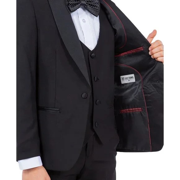 New Stacy Adams Boys Black Tuxedo Slim Fit Set, 5-Piece Black Shawl Collar