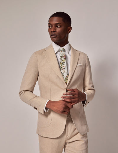 Mens Linen Suit For Beach Wedding - Summer  Slim Suit in Stone - Men's Tuxedo USA