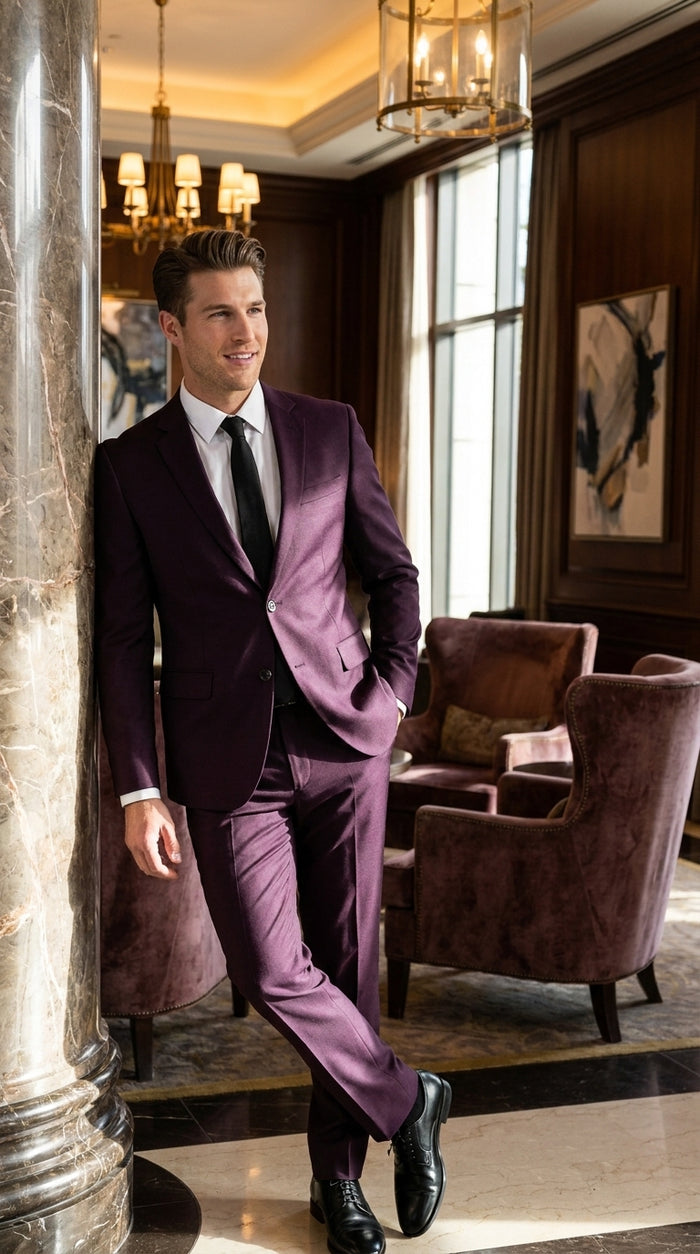 Men’s Eggplant Purple 100% Wool 2-Piece Suit – Business, Wedding and Formal Suit