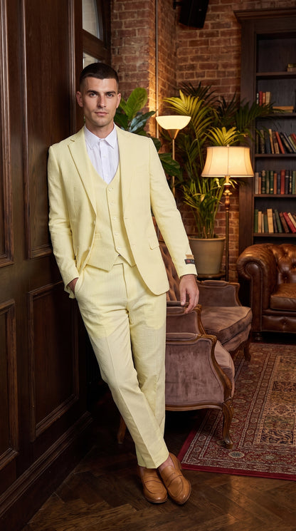 Men’s Yellow Pinstripe Seersucker Suit – 2 Piece Summer Suit Jacket and Pants