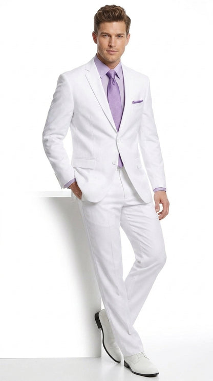 Men’s White Two-Button Poplin Suit – Modern Wedding, Prom and Formal Suit