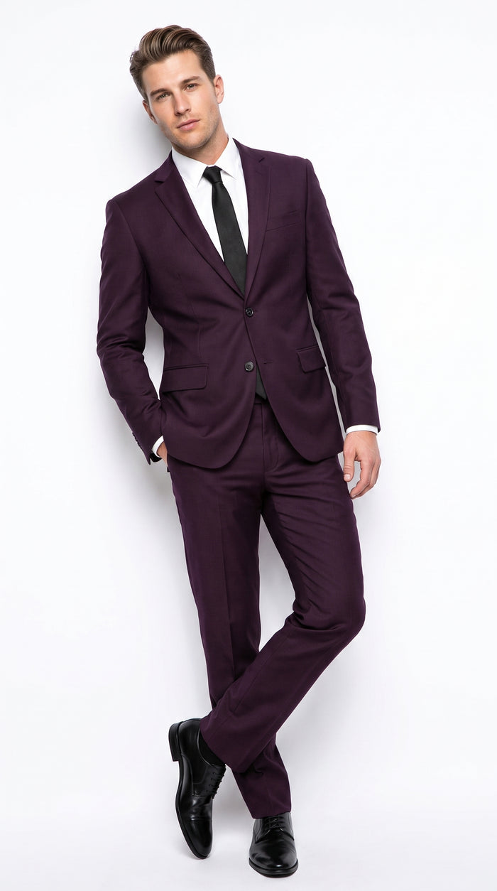 Men’s Eggplant Purple 100% Wool 2-Piece Suit – Business, Wedding and Formal Suit