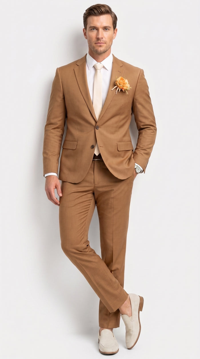 Men’s Rust Brown 2-Piece Wedding Suit – Modern Groom Suit for Fall, Outdoor and Formal Events