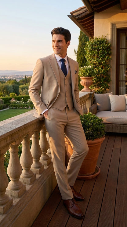 Stacy Adams Men’s Tan 3-Piece Suit – Two-Button Jacket, Matching Vest and Dress Pants