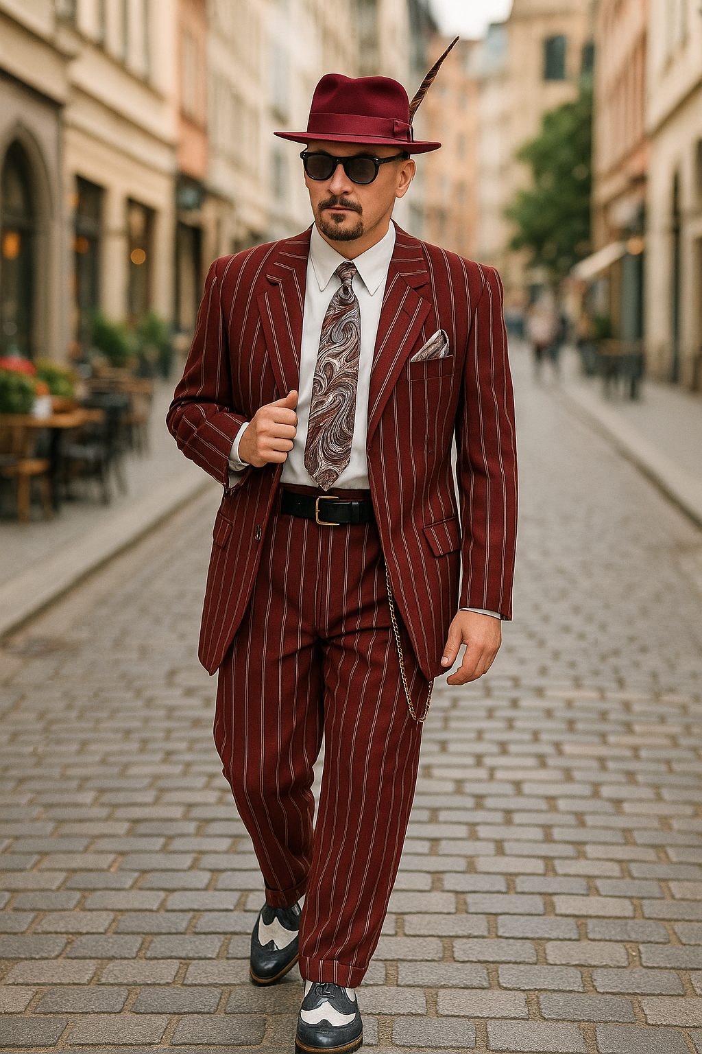 Burgundy Pinstripe Zoot Suit  3 Piece 1920s/1930s Gangster Outfit (Jacket and Pants and Vest) Vintage Fashion
