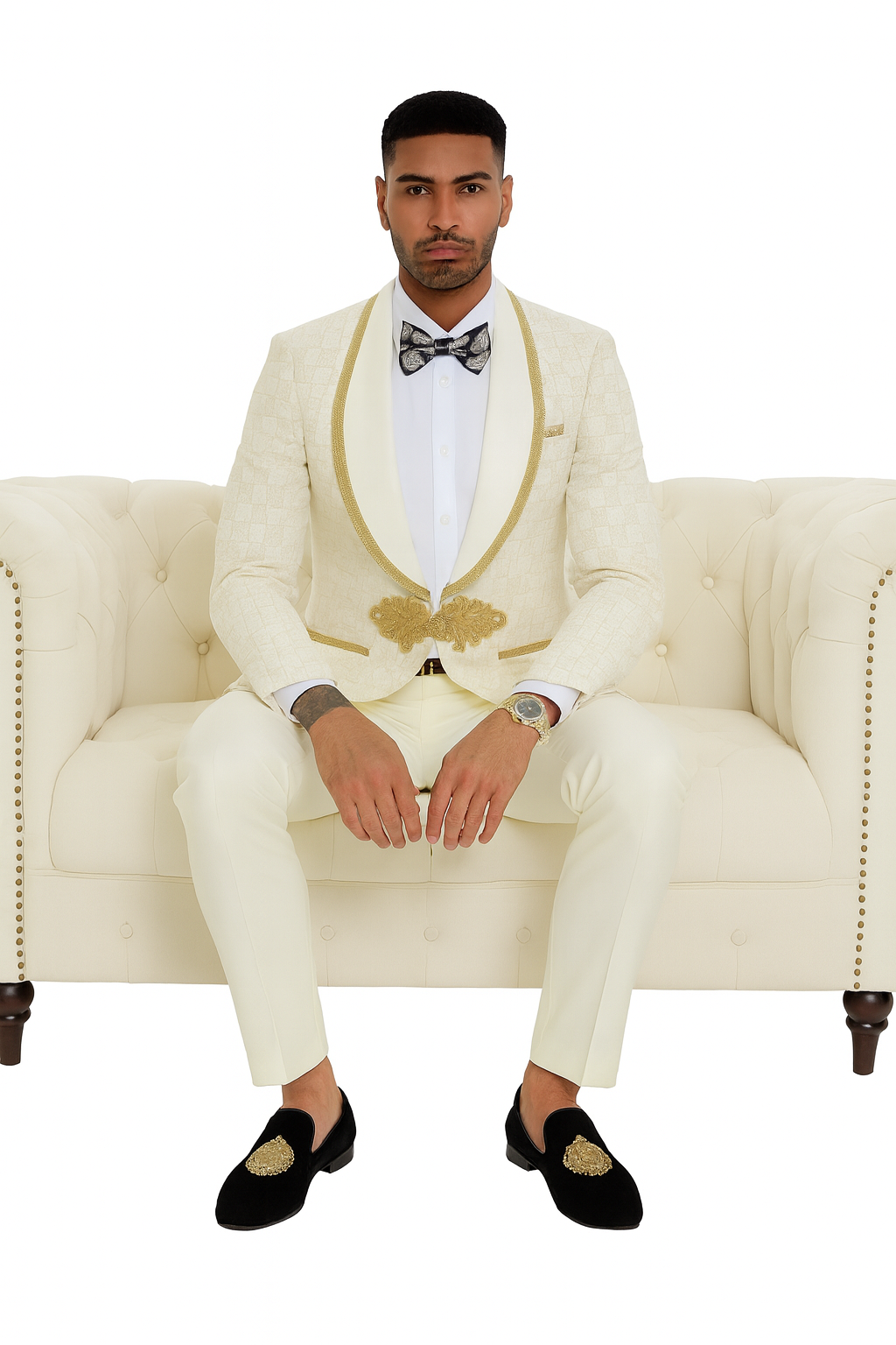 2025 Ivory and Gold 2pc Men's Suit by Tazzio
