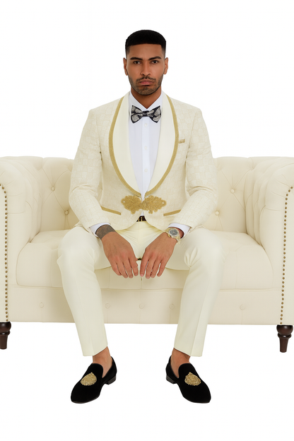 2025 Ivory and Gold 2pc Men's Suit by Tazzio