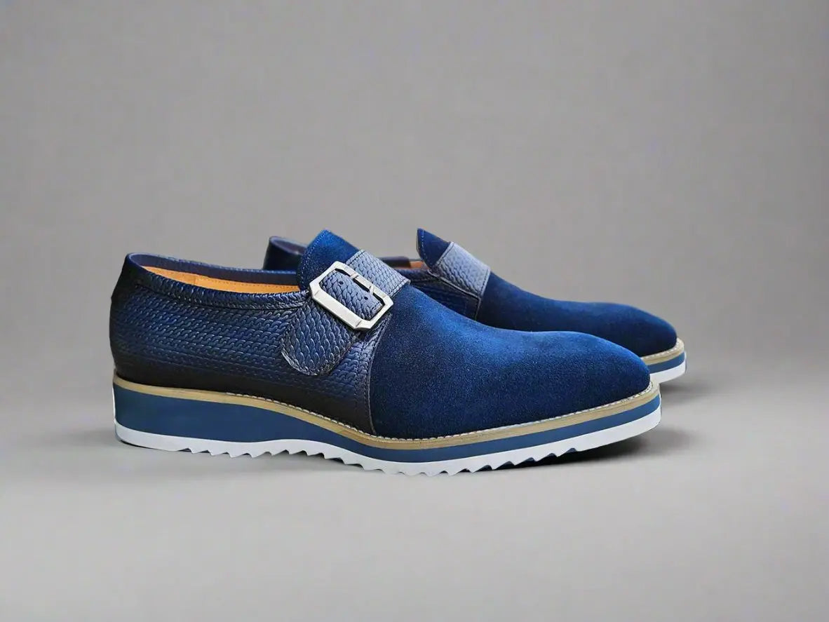 Suede Buckle Monk Strap Shoe