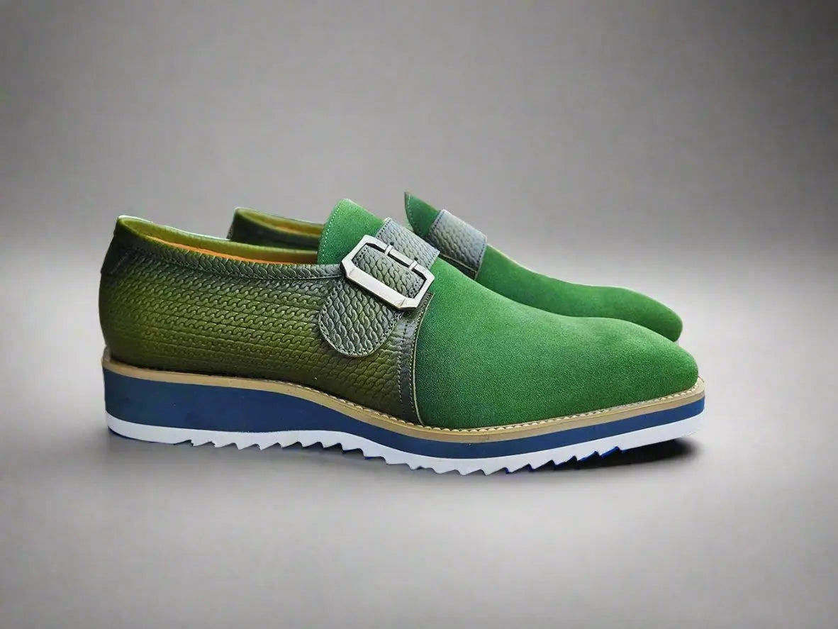 Suede Buckle Monk Strap Shoe